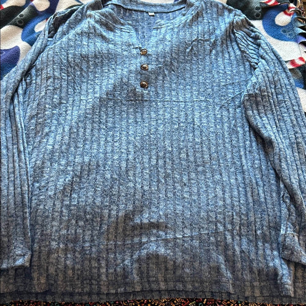 Blue Long Sleeve Henley Shirt